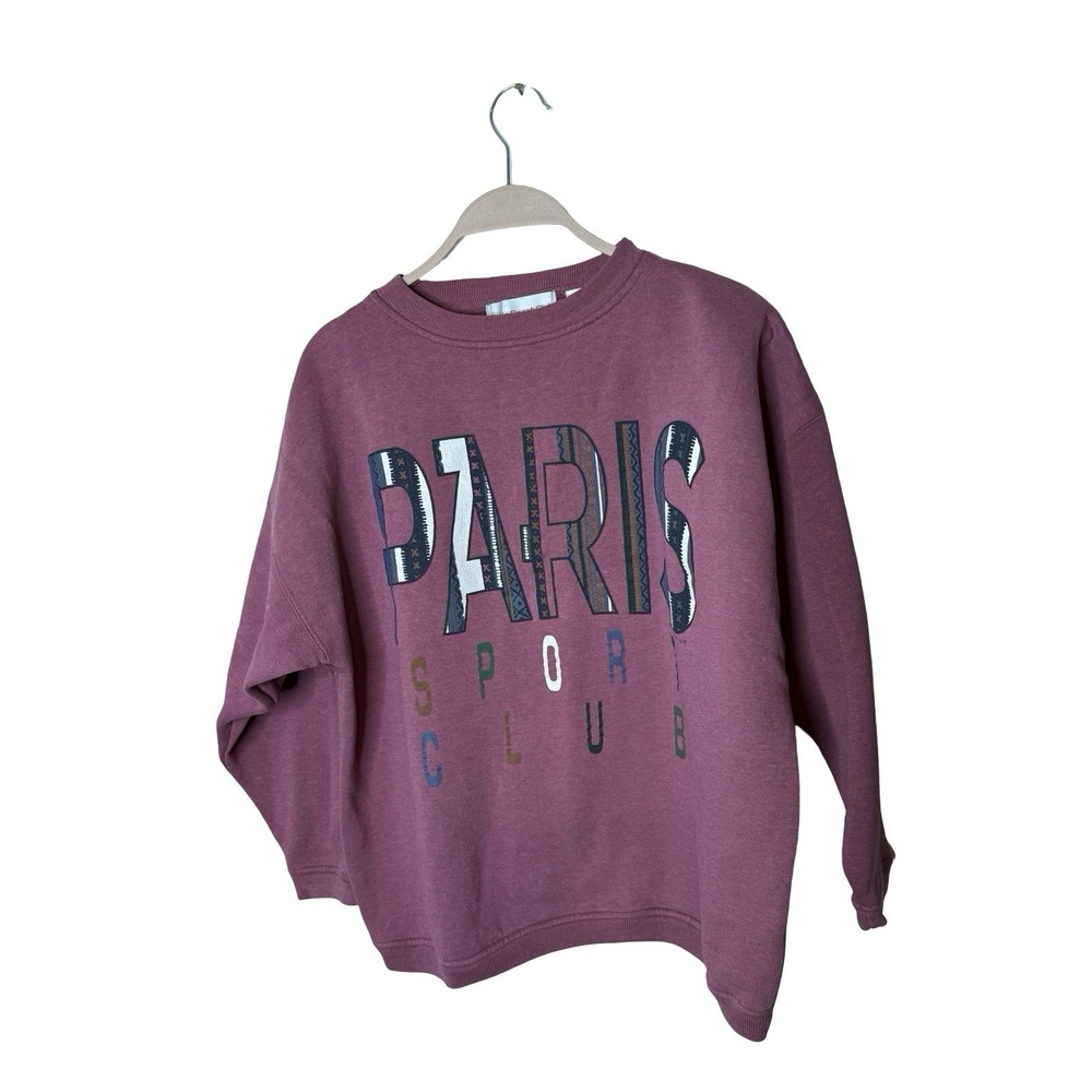 Vintage 90s Paris Sport Club‎ SZ LARGE Purple Big Spellout Sweatshirt